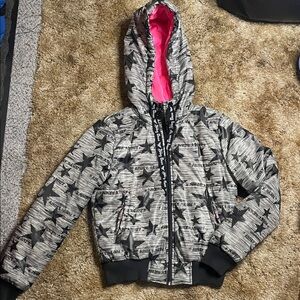 Abbey‎ Dawn x Avril Lavigne Puffer Jacket Black Stars Pink Liner Goth Punk